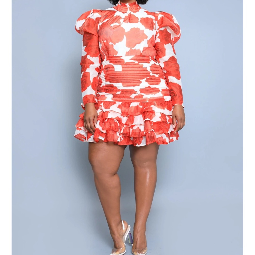 Plus Floral ruffle dress
